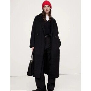 Banana Republic S Double-Faced Wool Wrap Coat Black Warm Long Dress Coat NWT